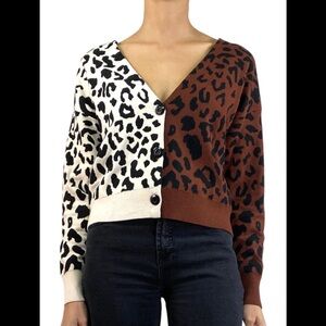 525 America Black and Brown Leopard Cardigan